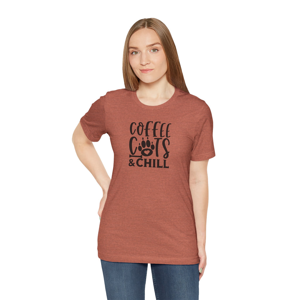 Coffee, Cats & Chill Tee — Cat Lover Coffee T‑Shirt