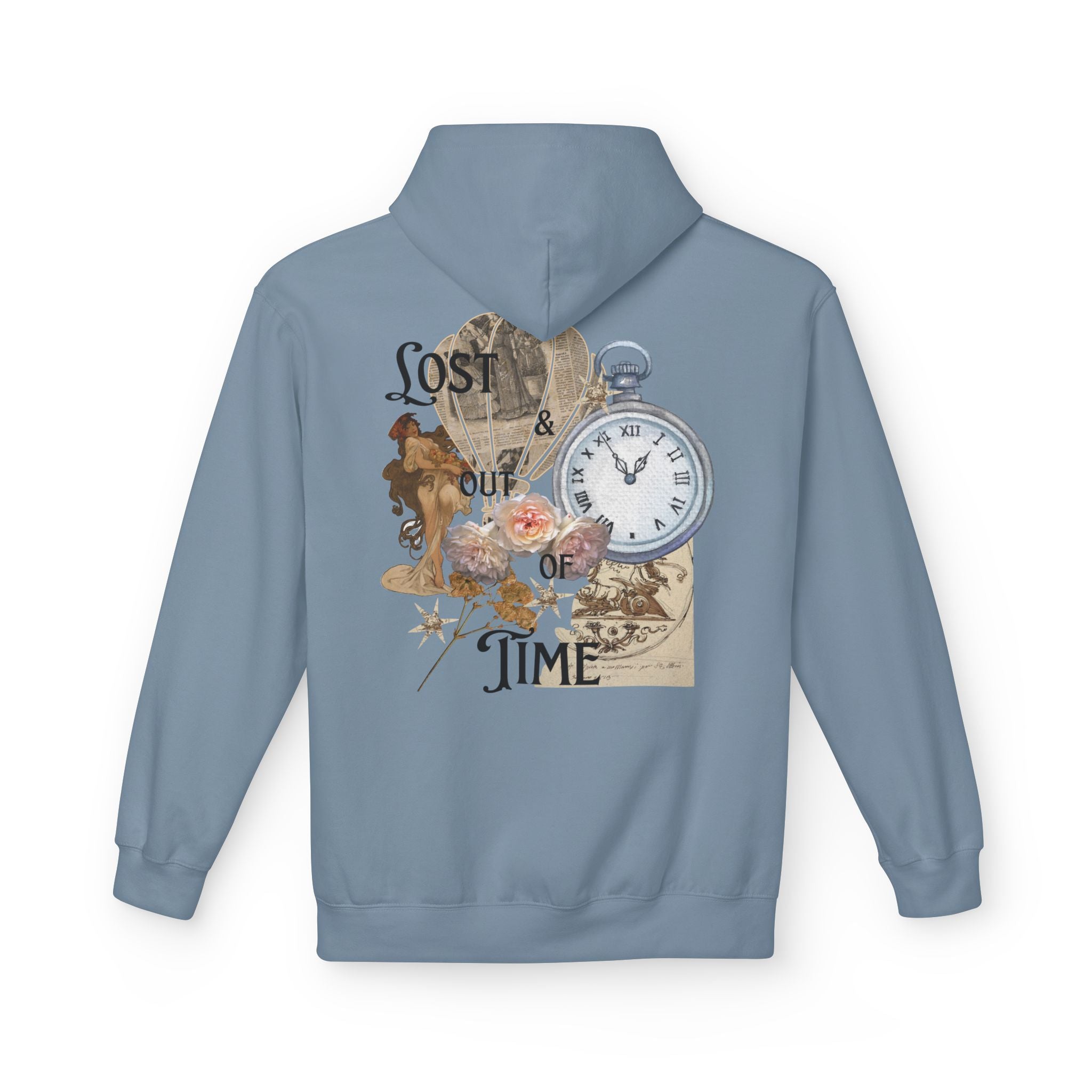 Lost Track of Time Hoodie  Vintage Pocket Watch & Hot Air Balloon