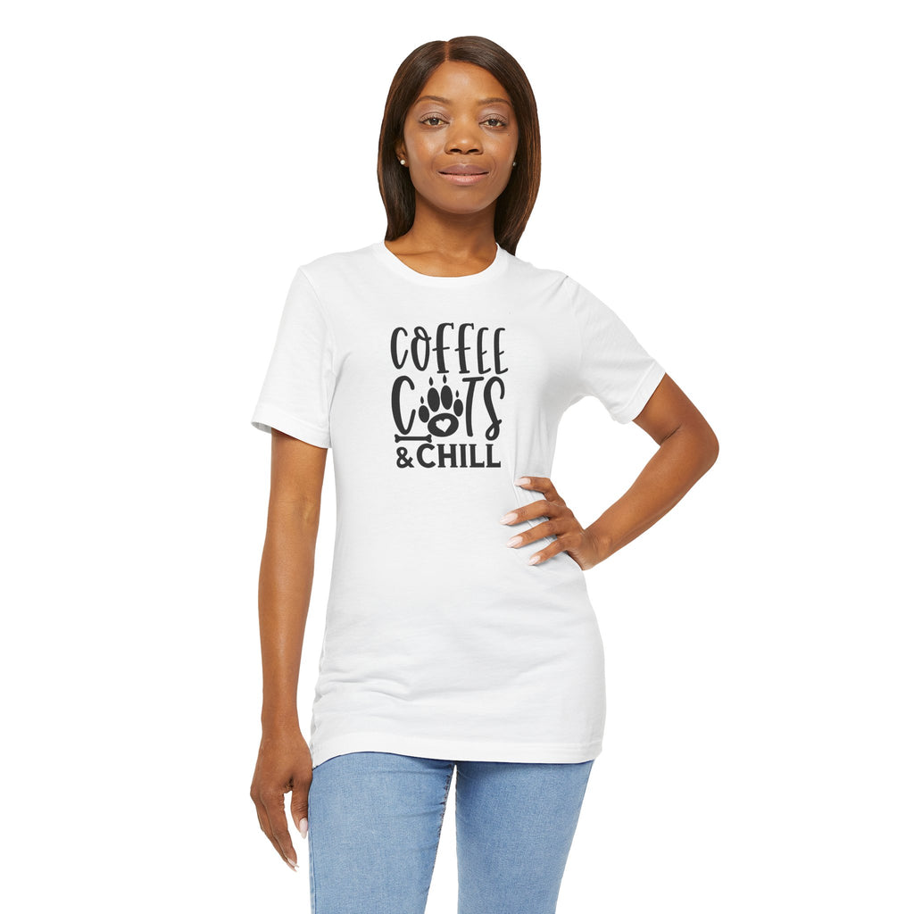 Coffee, Cats & Chill Tee — Cat Lover Coffee T‑Shirt