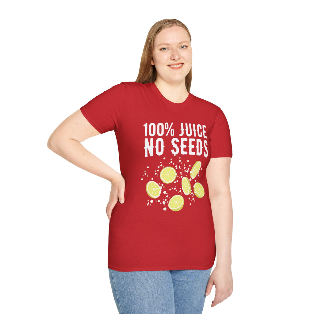 100% Juice No Seeds Lemon T-Shirt — Funny Fruit Graphic Tee