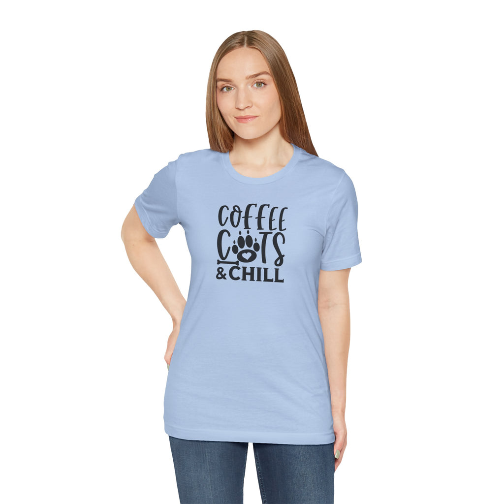 Coffee, Cats & Chill Tee — Cat Lover Coffee T‑Shirt