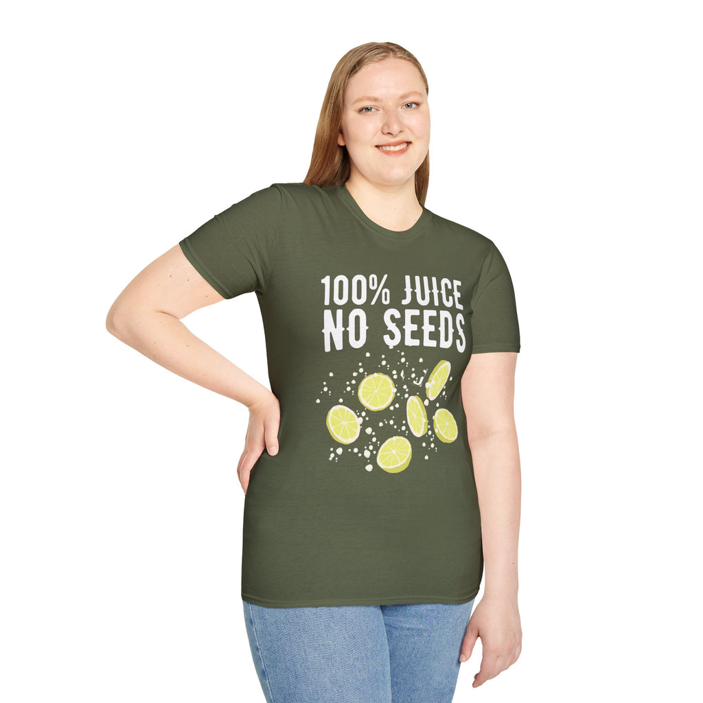 100% Juice No Seeds Lemon T-Shirt — Funny Fruit Graphic Tee