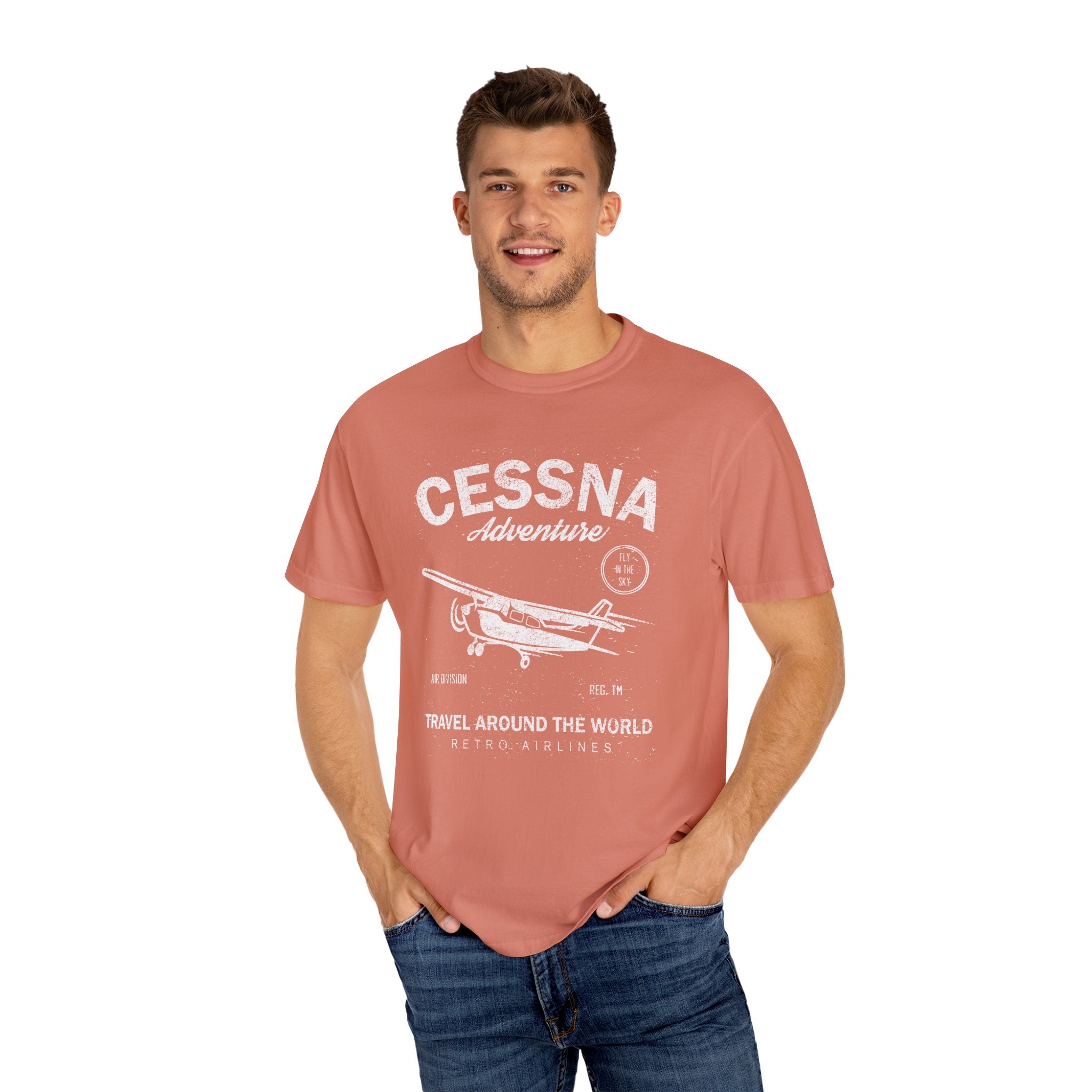 Cessna Adventure Travel T-Shirt, Unisex Aviator Vintage Tee Retro Design Shirt