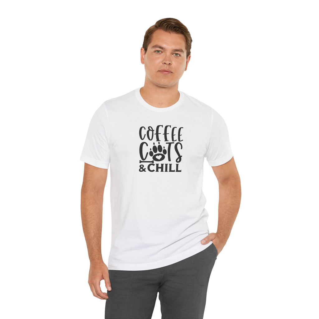 Coffee, Cats & Chill Tee — Cat Lover Coffee T‑Shirt