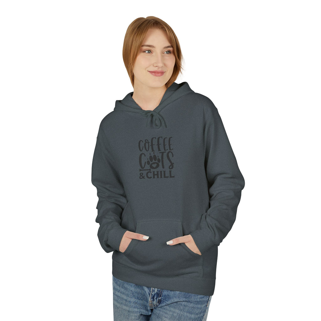 Coffee, Cats & Chill Hoodie Cozy Unisex Fleece Hoodie Sweatshirt