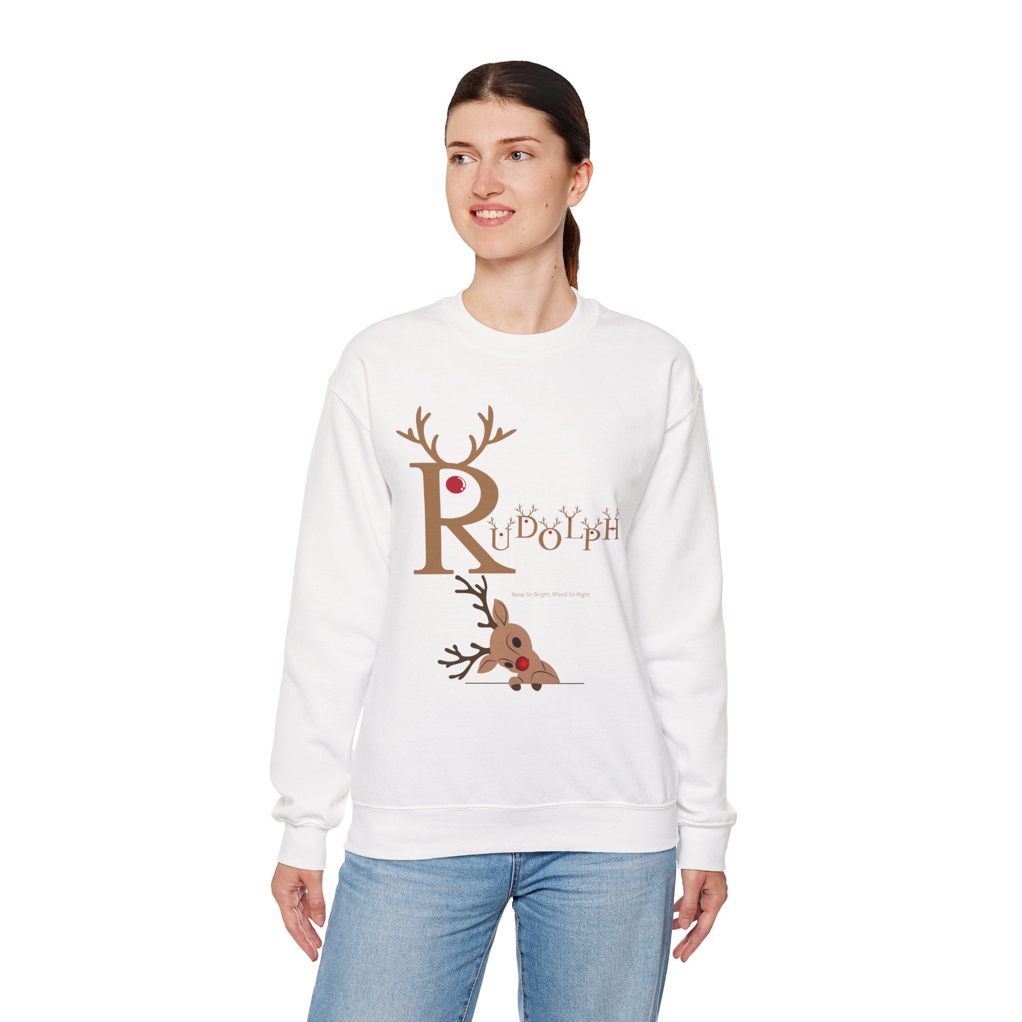 Rudolph "Nose So Bright, Mood So Right" Christmas Crewneck Sweatshirt