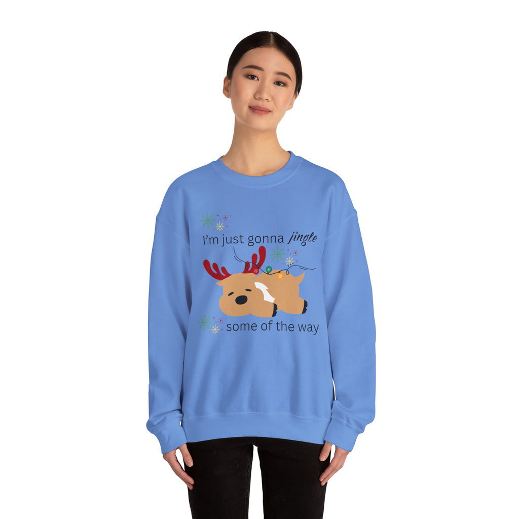Cute Reindeer Holiday Sweatshirt — "I’m Just Gonna Jingle Some of the Way" Cute Reindeer Crewneck Sweatshirt  Holiday Sweatshirt