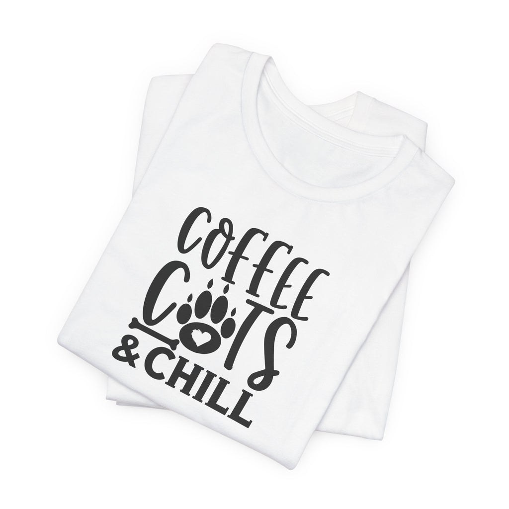 Coffee, Cats & Chill Tee — Cat Lover Coffee T‑Shirt
