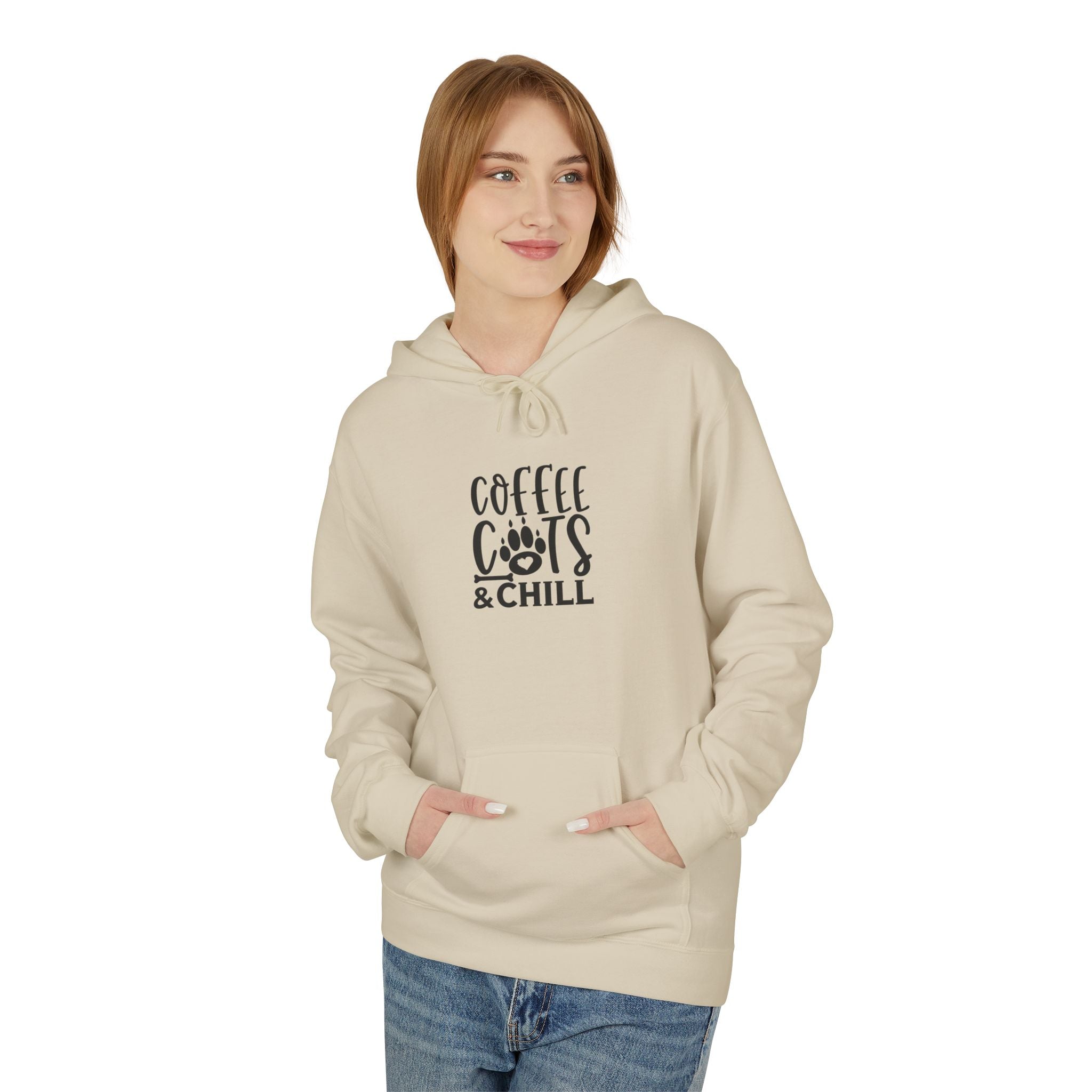 Coffee, Cats & Chill Hoodie Cozy Unisex Fleece Hoodie Sweatshirt
