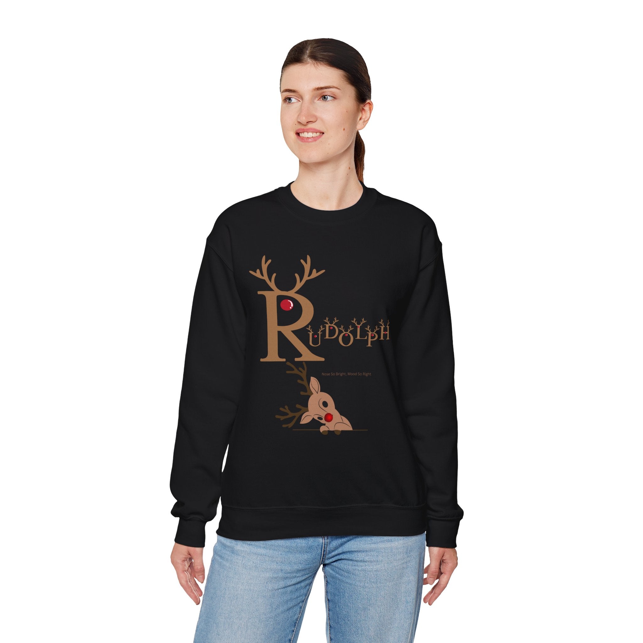 Rudolph "Nose So Bright, Mood So Right" Christmas Crewneck Sweatshirt