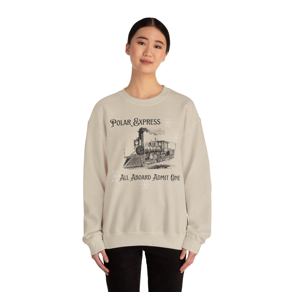 Polar Express Crewneck Sweatshirt – “All Aboard Admit One” Vintage Train Holiday Sweatshirt