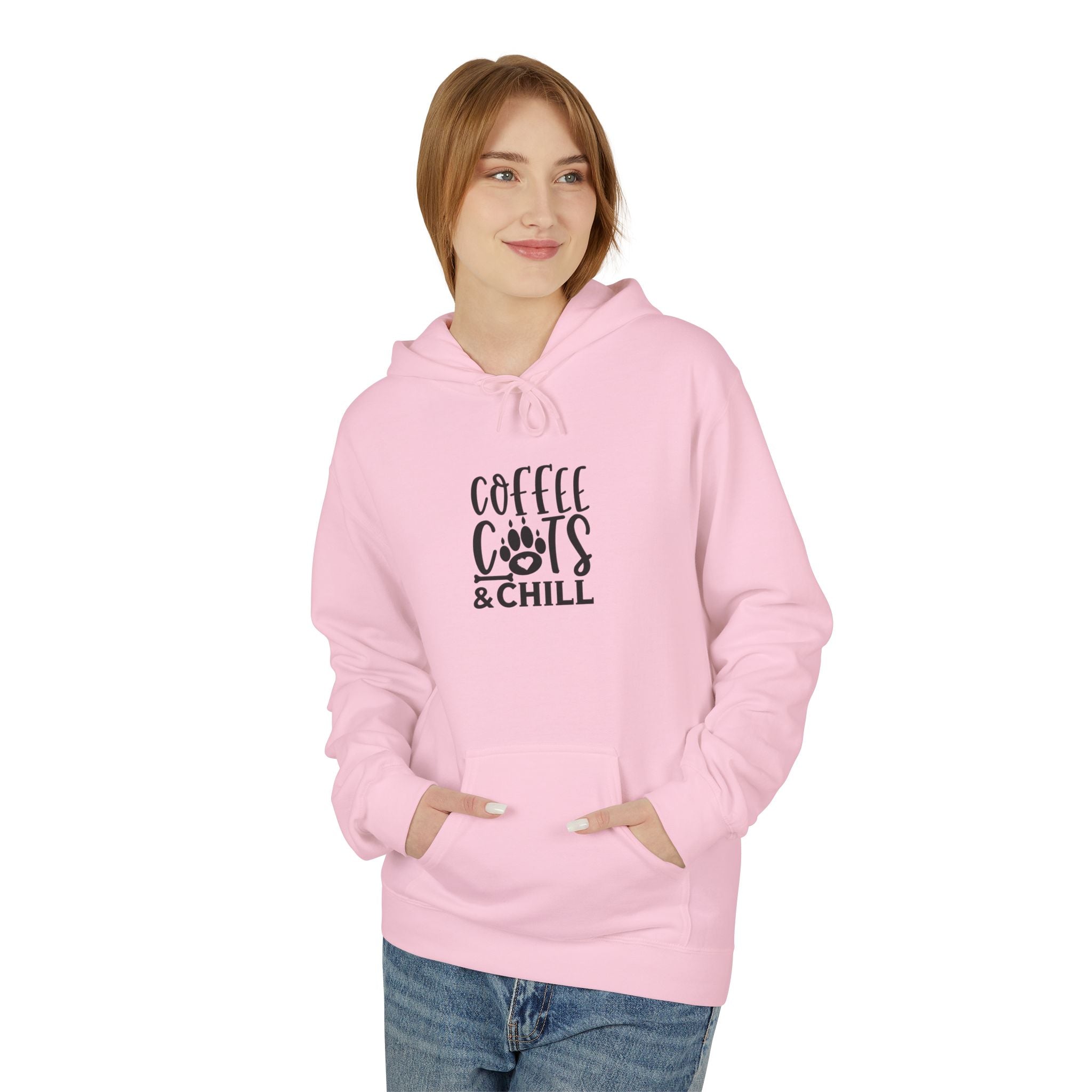 Coffee, Cats & Chill Hoodie Cozy Unisex Fleece Hoodie Sweatshirt