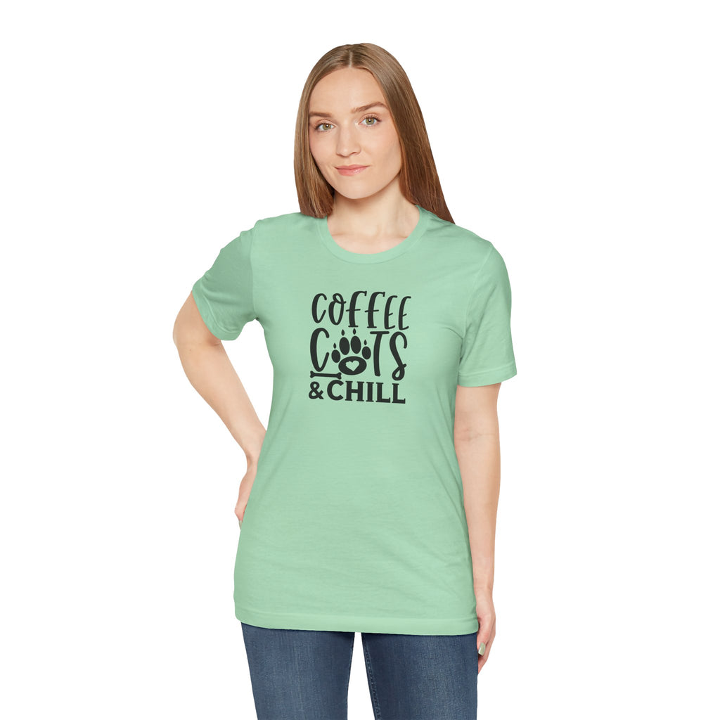 Coffee, Cats & Chill Tee — Cat Lover Coffee T‑Shirt