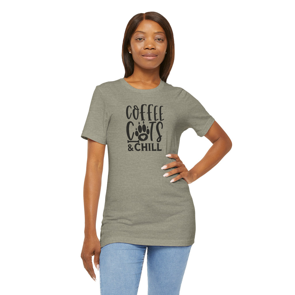 Coffee, Cats & Chill Tee — Cat Lover Coffee T‑Shirt