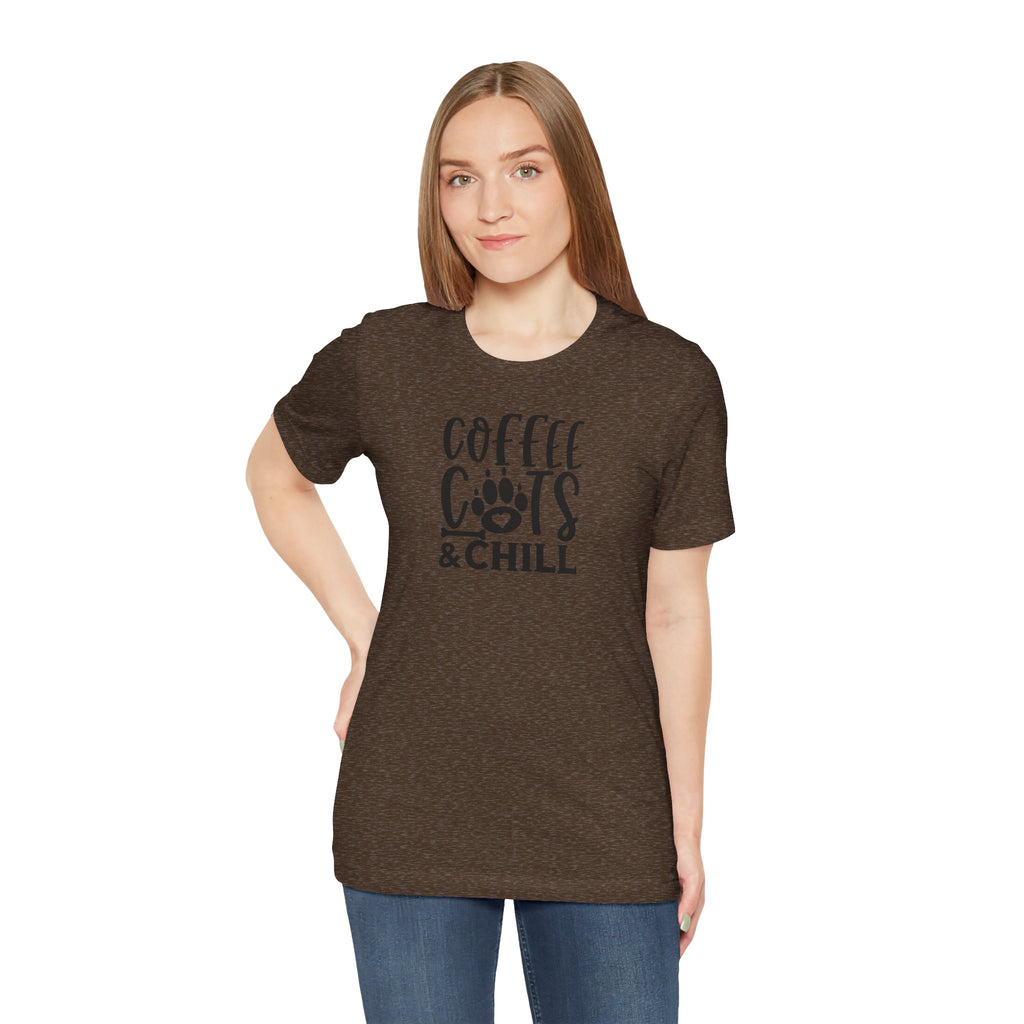 Coffee, Cats & Chill Tee — Cat Lover Coffee T‑Shirt