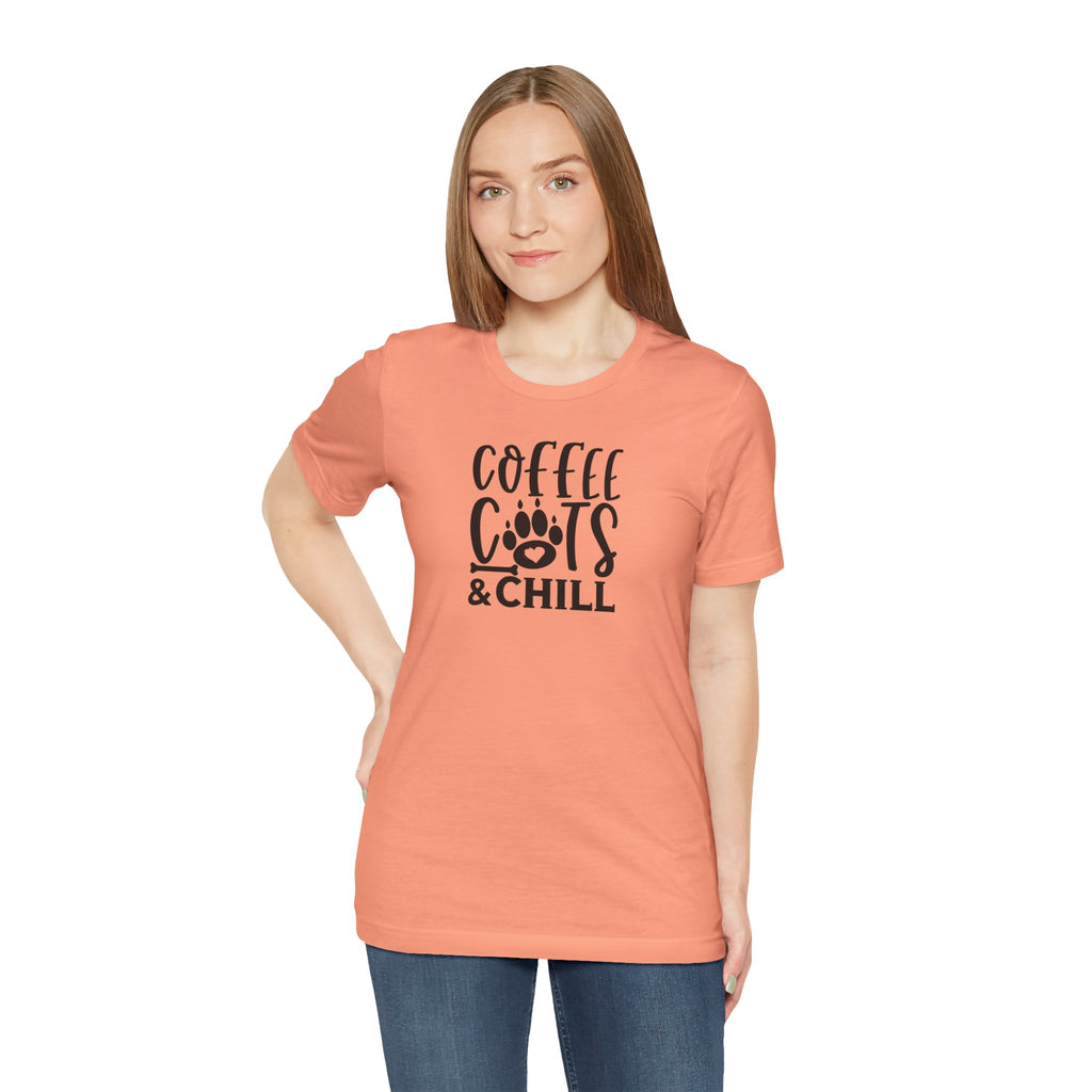 Coffee, Cats & Chill Tee — Cat Lover Coffee T‑Shirt