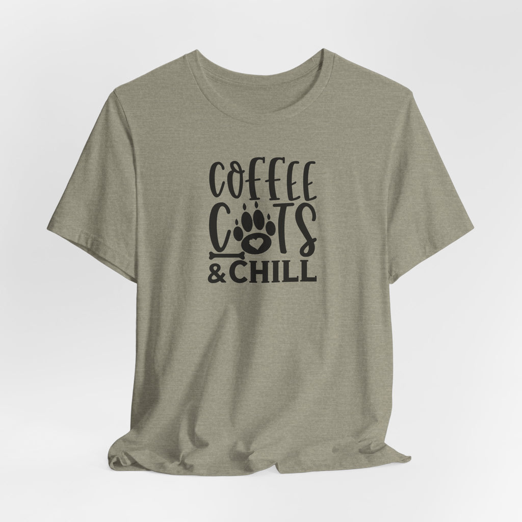 Coffee, Cats & Chill Tee — Cat Lover Coffee T‑Shirt