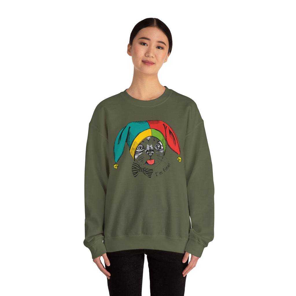 Jester Kitty Crewneck Sweatshirt - I'm Fine!
