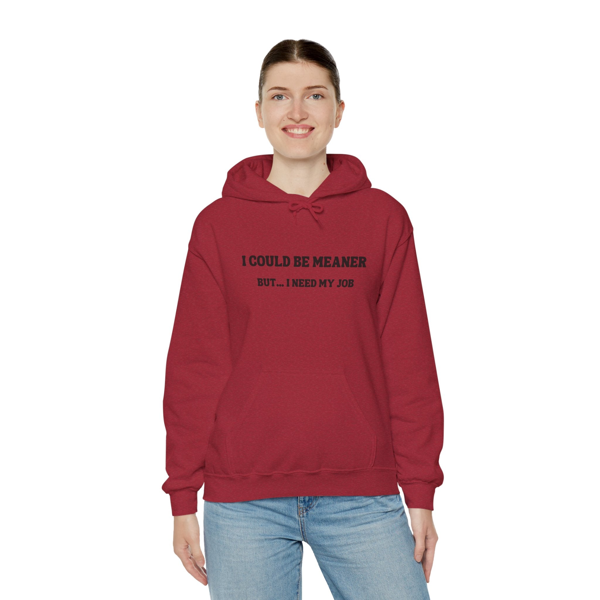 I Could Be Meaner But I Need My Job Hoodie — Funny Work Humor Hooded Sweatshirt