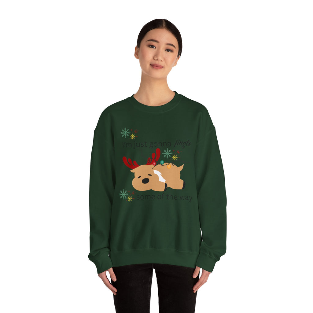 Cute Reindeer Holiday Sweatshirt — "I’m Just Gonna Jingle Some of the Way" Cute Reindeer Crewneck Sweatshirt  Holiday Sweatshirt