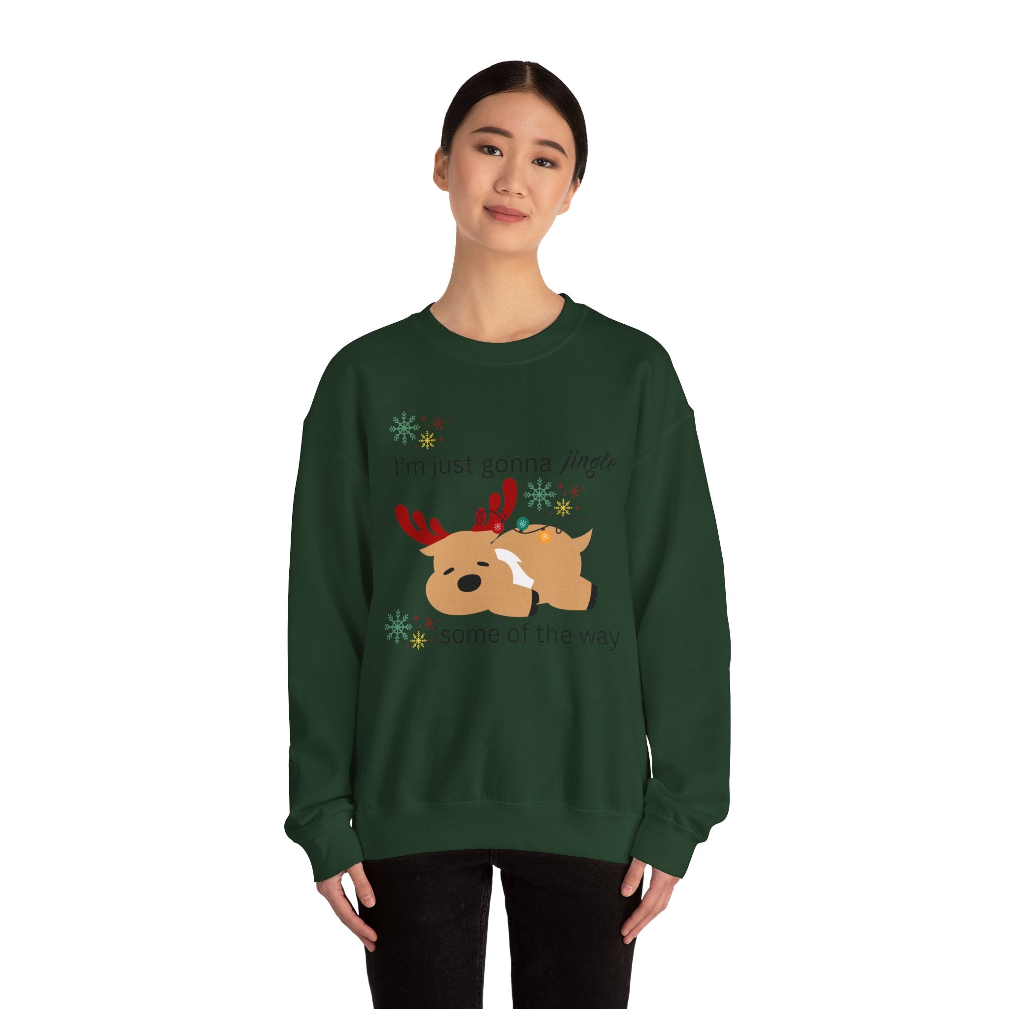 Cute Reindeer Holiday Sweatshirt — "I’m Just Gonna Jingle Some of the Way" Cute Reindeer Crewneck Sweatshirt  Holiday Sweatshirt