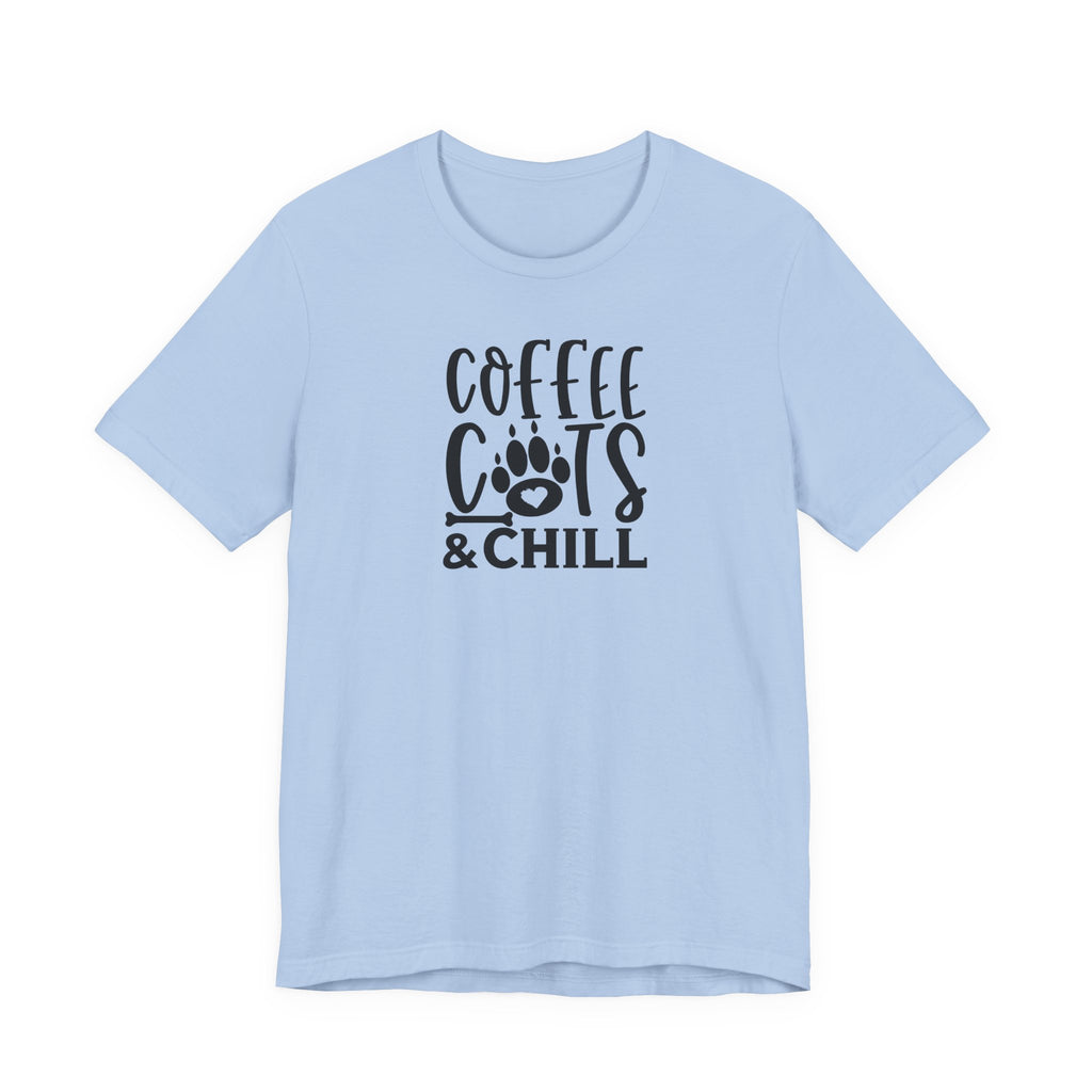 Coffee, Cats & Chill Tee — Cat Lover Coffee T‑Shirt
