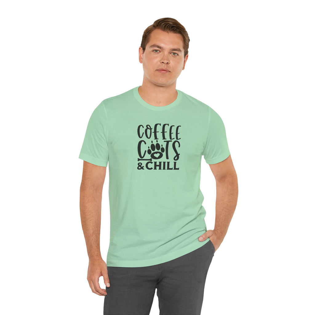 Coffee, Cats & Chill Tee — Cat Lover Coffee T‑Shirt
