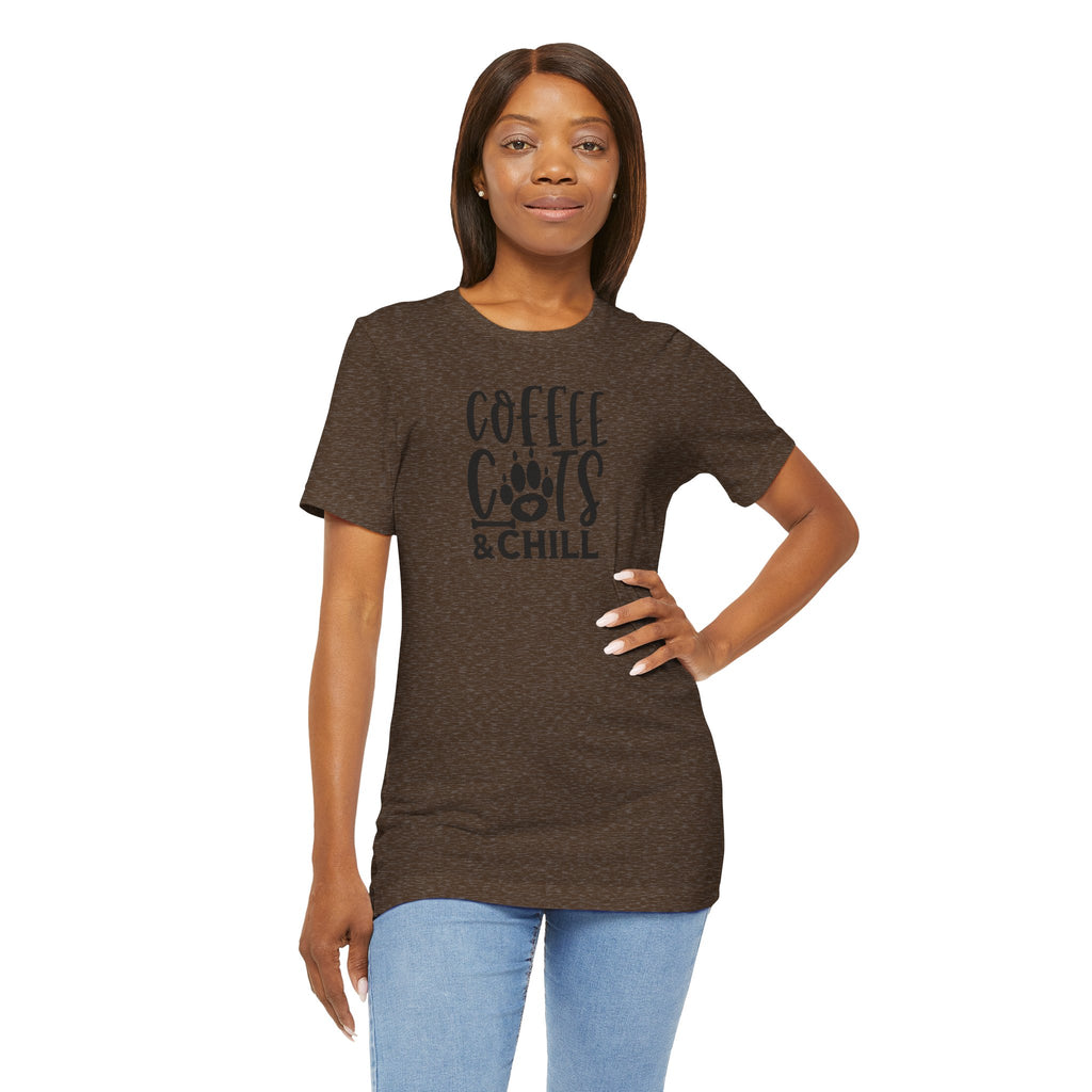 Coffee, Cats & Chill Tee — Cat Lover Coffee T‑Shirt