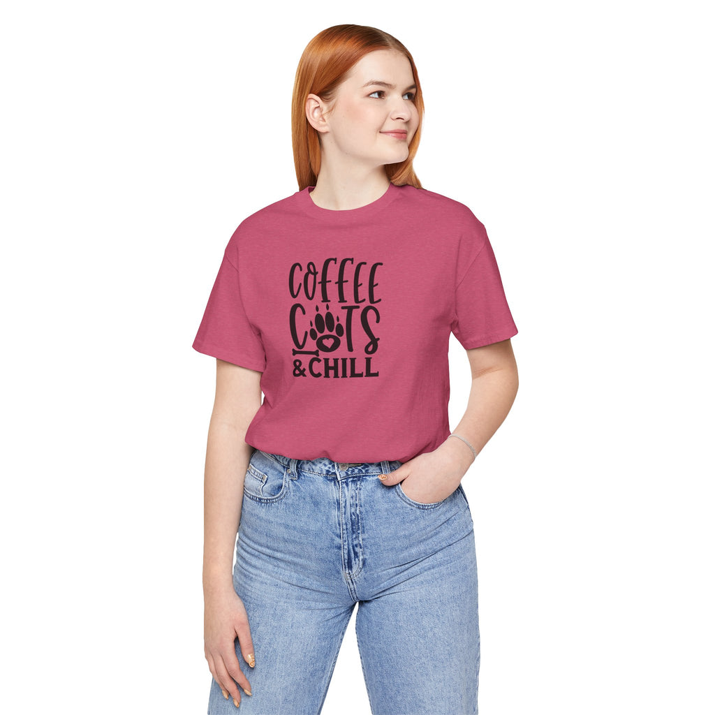 Coffee, Cats & Chill Tee — Cat Lover Coffee T‑Shirt