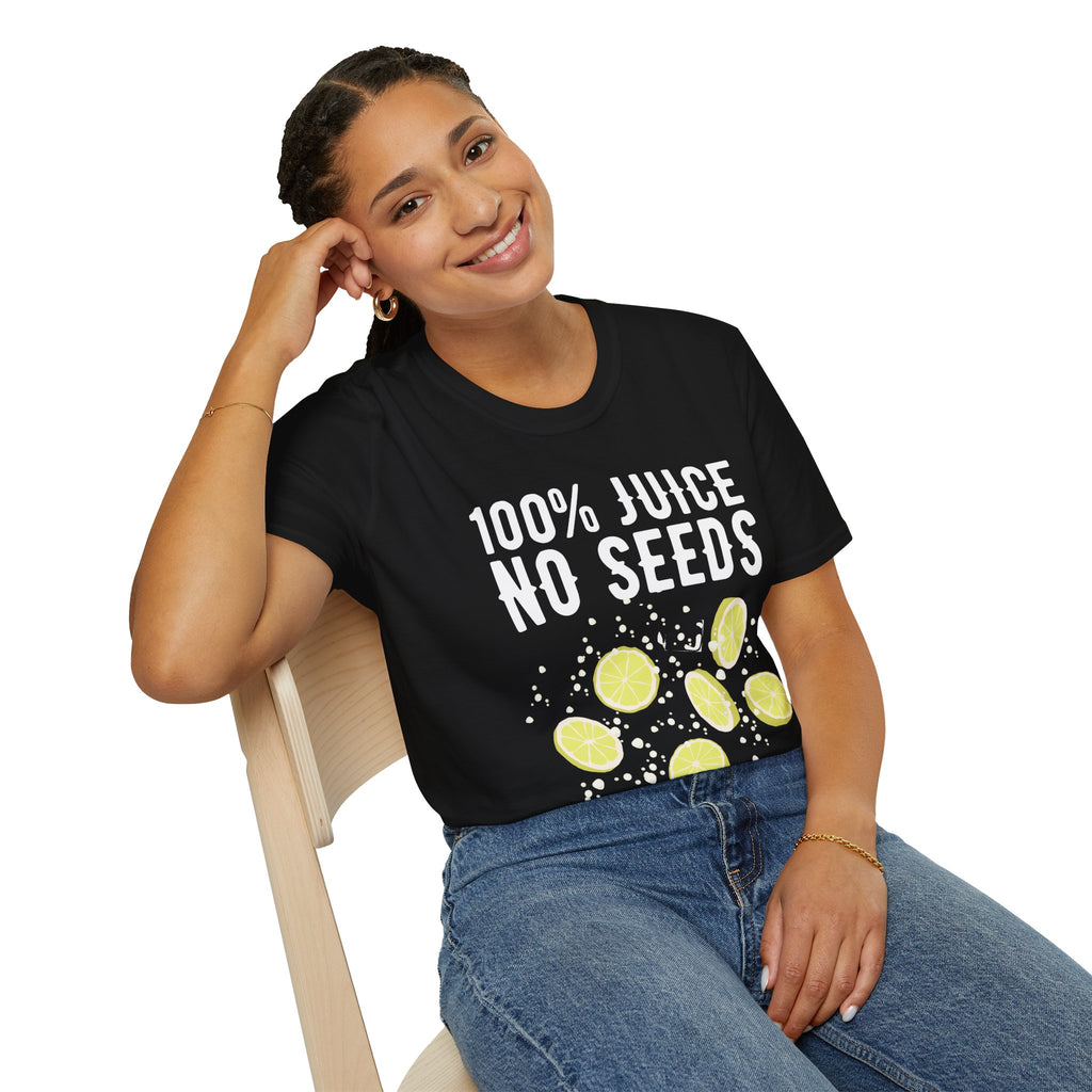 100% Juice No Seeds Lemon T-Shirt — Funny Fruit Graphic Tee