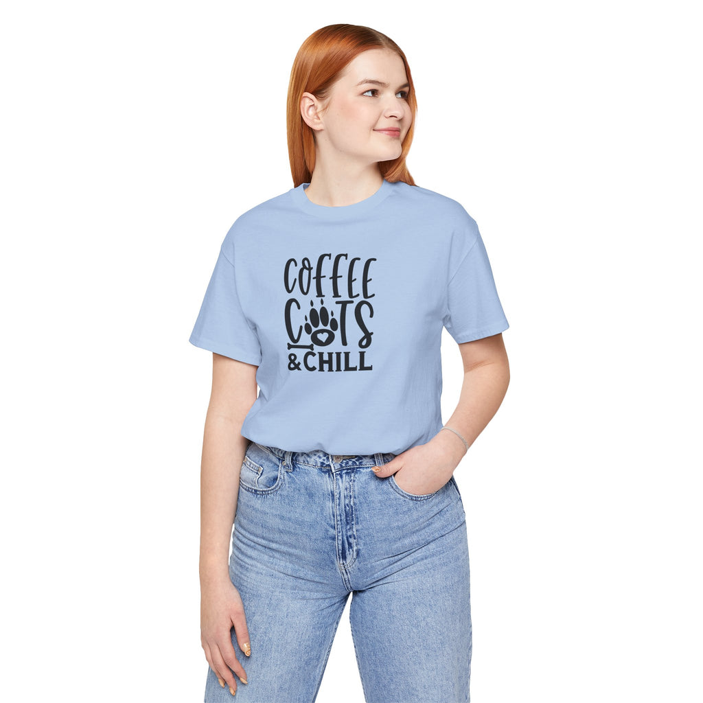 Coffee, Cats & Chill Tee — Cat Lover Coffee T‑Shirt