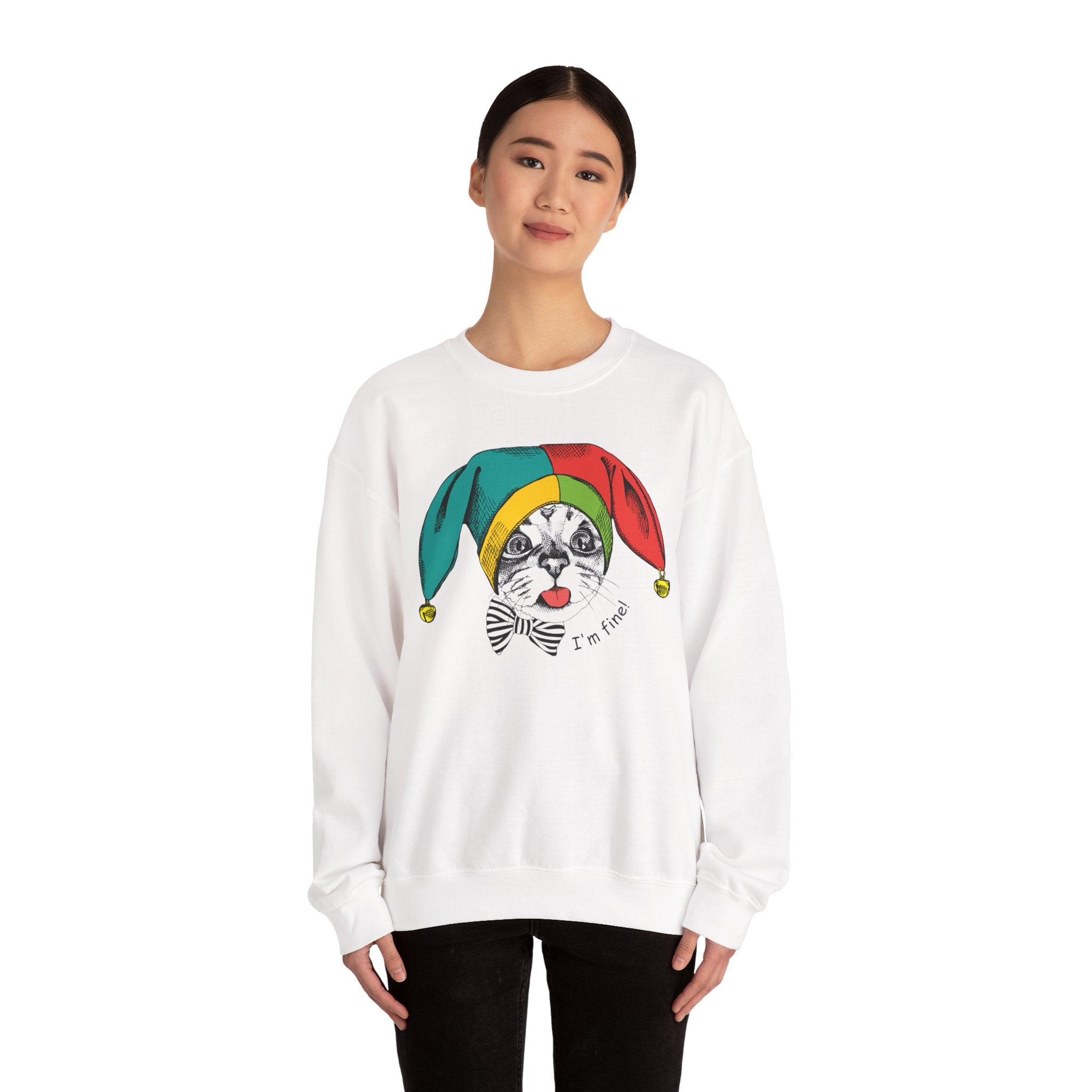 Jester Kitty Crewneck Sweatshirt - I'm Fine!