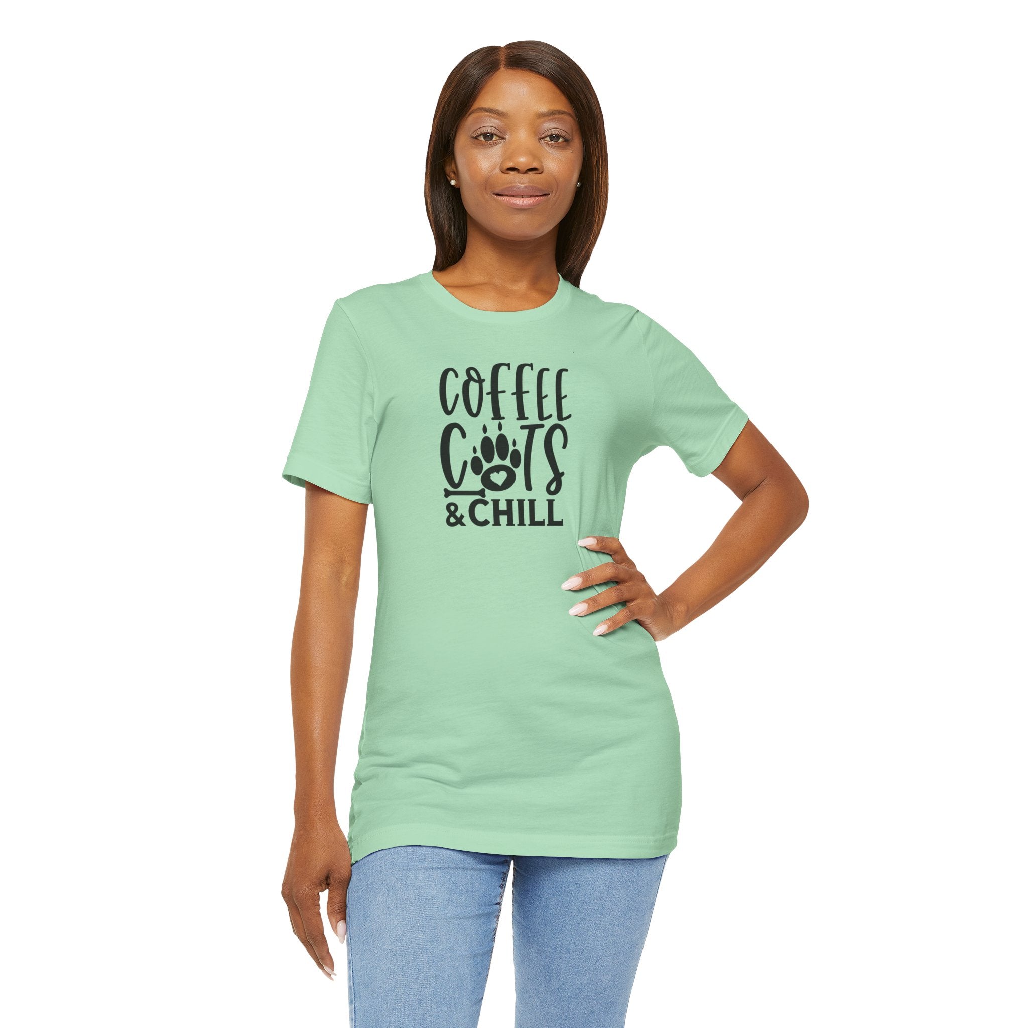 Coffee, Cats & Chill Tee — Cat Lover Coffee T‑Shirt
