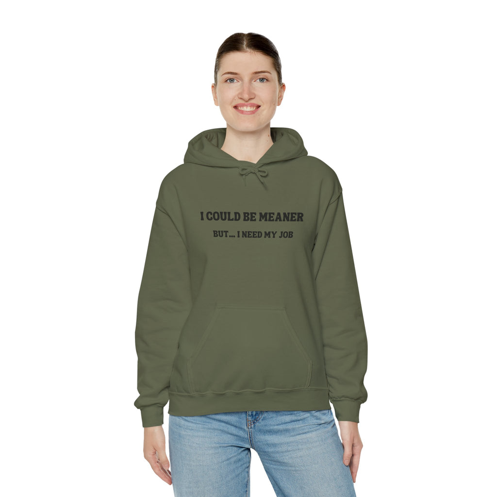 I Could Be Meaner But I Need My Job Hoodie — Funny Work Humor Hooded Sweatshirt