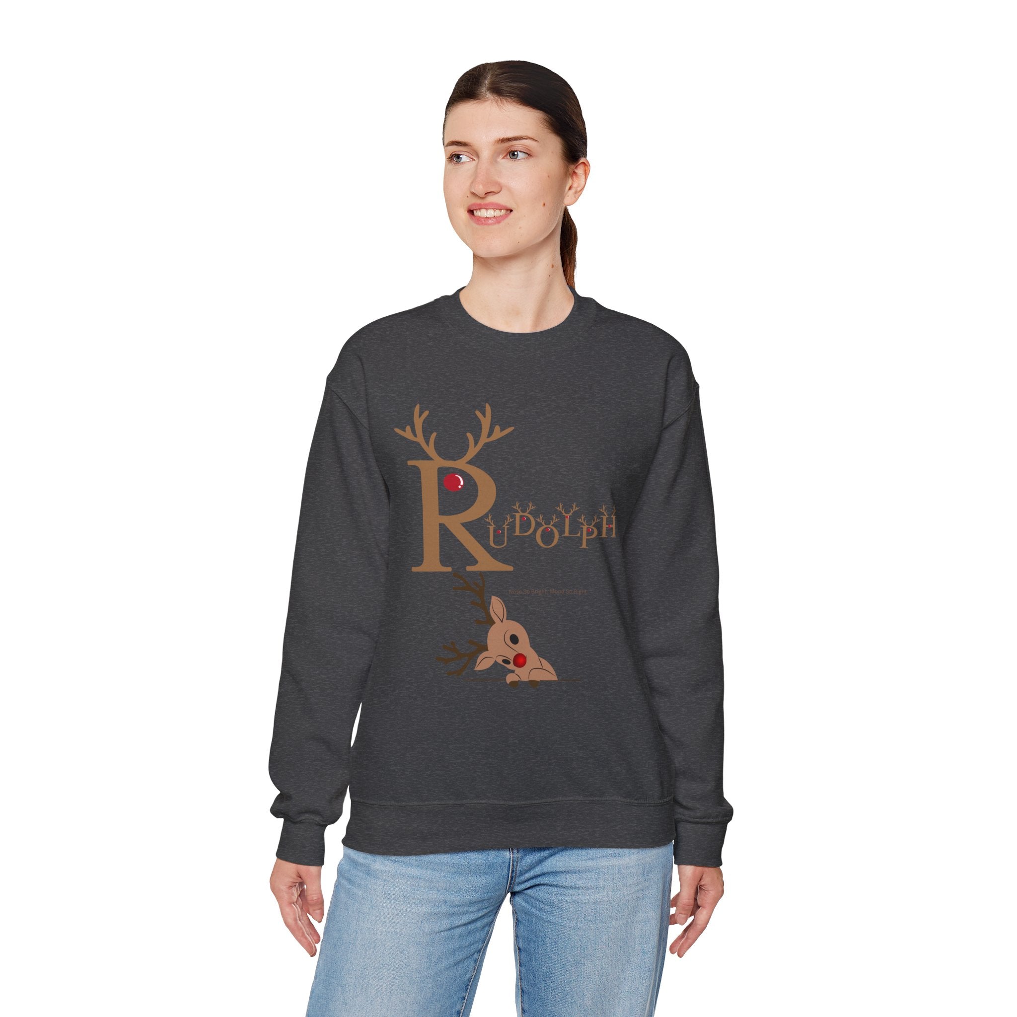 Rudolph "Nose So Bright, Mood So Right" Christmas Crewneck Sweatshirt