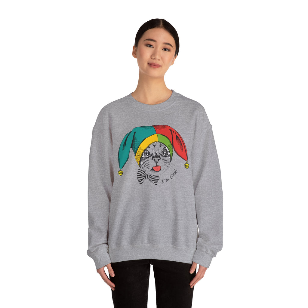 Jester Kitty Crewneck Sweatshirt - I'm Fine!
