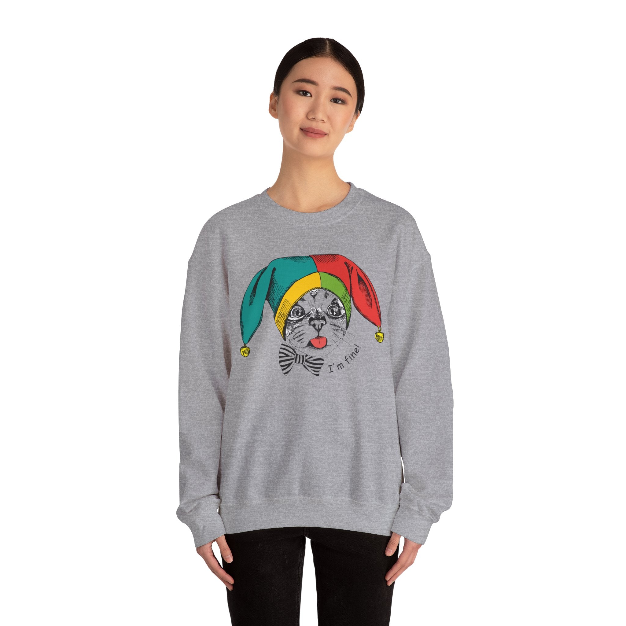 Jester Kitty Crewneck Sweatshirt - I'm Fine!