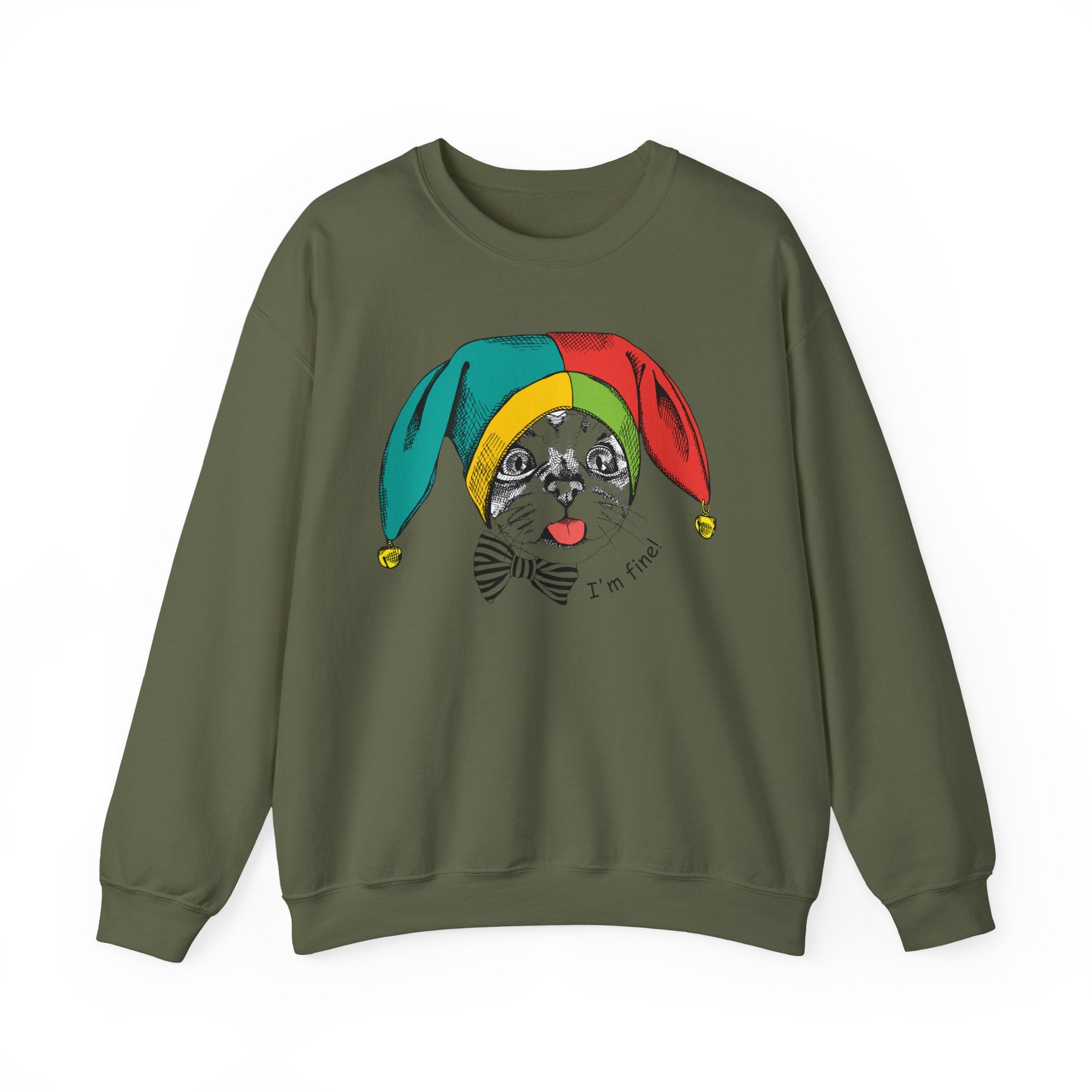 Jester Kitty Crewneck Sweatshirt - I'm Fine!