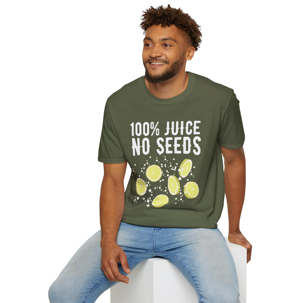 100% Juice No Seeds Lemon T-Shirt — Funny Fruit Graphic Tee