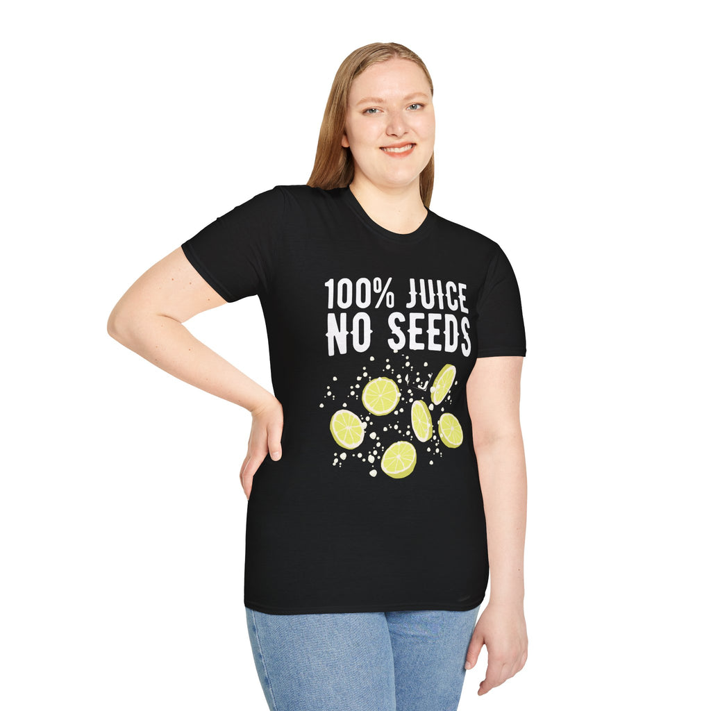 100% Juice No Seeds Lemon T-Shirt — Funny Fruit Graphic Tee