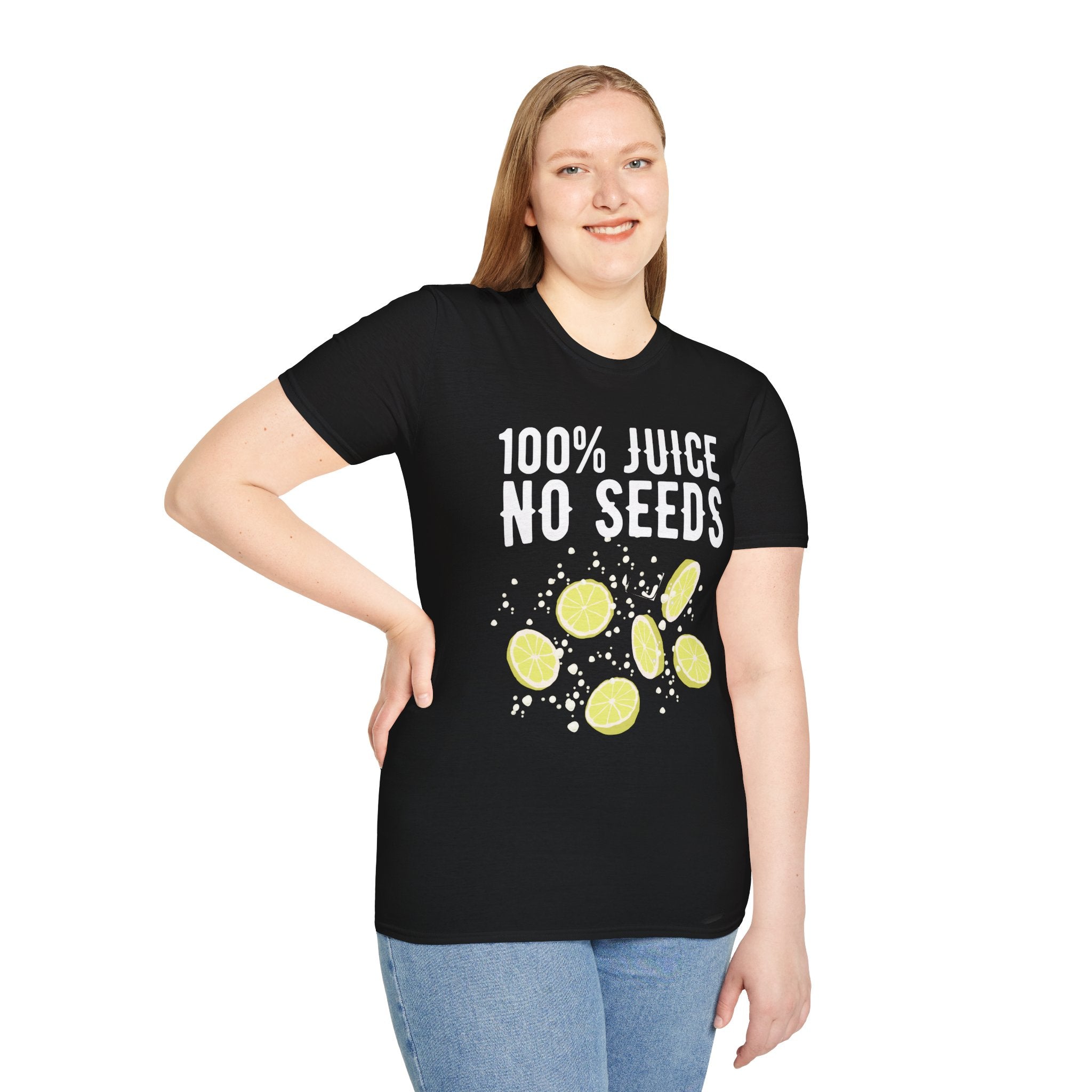 100% Juice No Seeds Lemon T-Shirt — Funny Fruit Graphic Tee