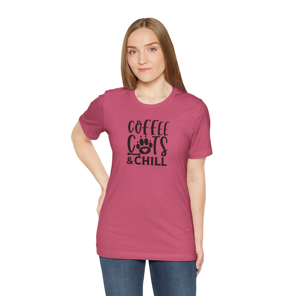 Coffee, Cats & Chill Tee — Cat Lover Coffee T‑Shirt