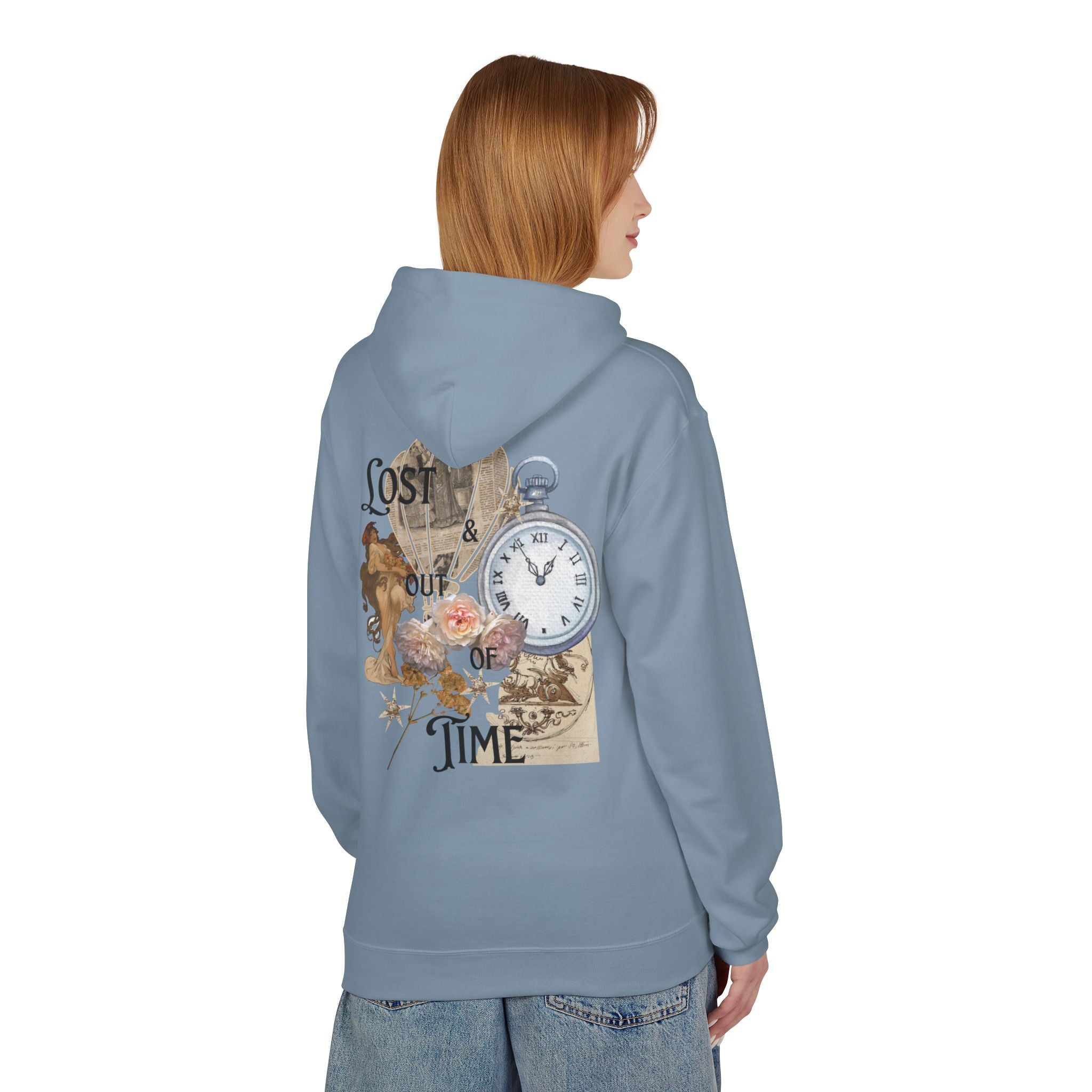 Lost Track of Time Hoodie  Vintage Pocket Watch & Hot Air Balloon