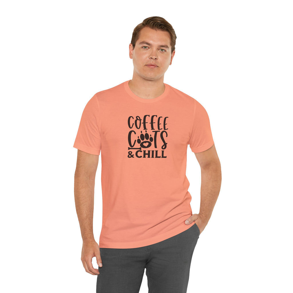 Coffee, Cats & Chill Tee — Cat Lover Coffee T‑Shirt