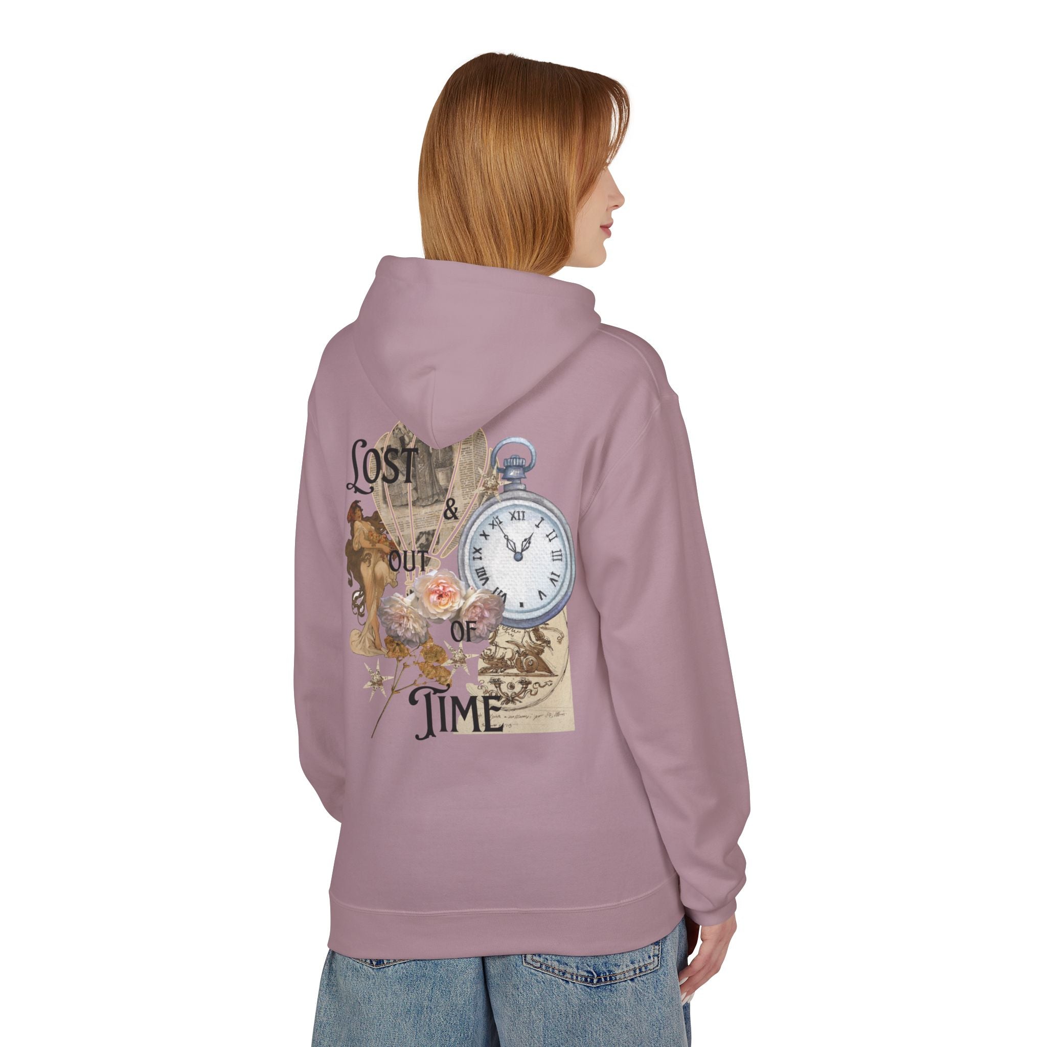 Lost Track of Time Hoodie  Vintage Pocket Watch & Hot Air Balloon