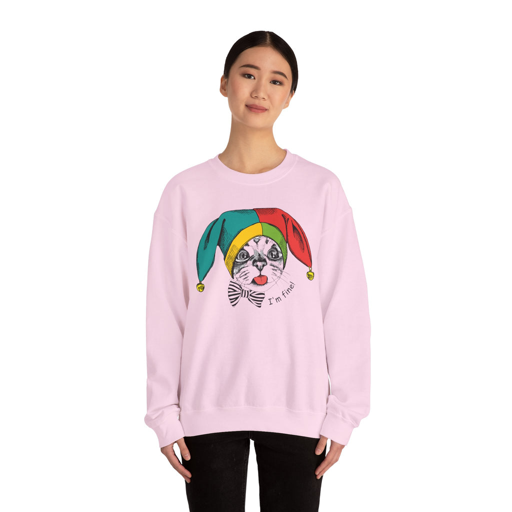 Jester Kitty Crewneck Sweatshirt - I'm Fine!