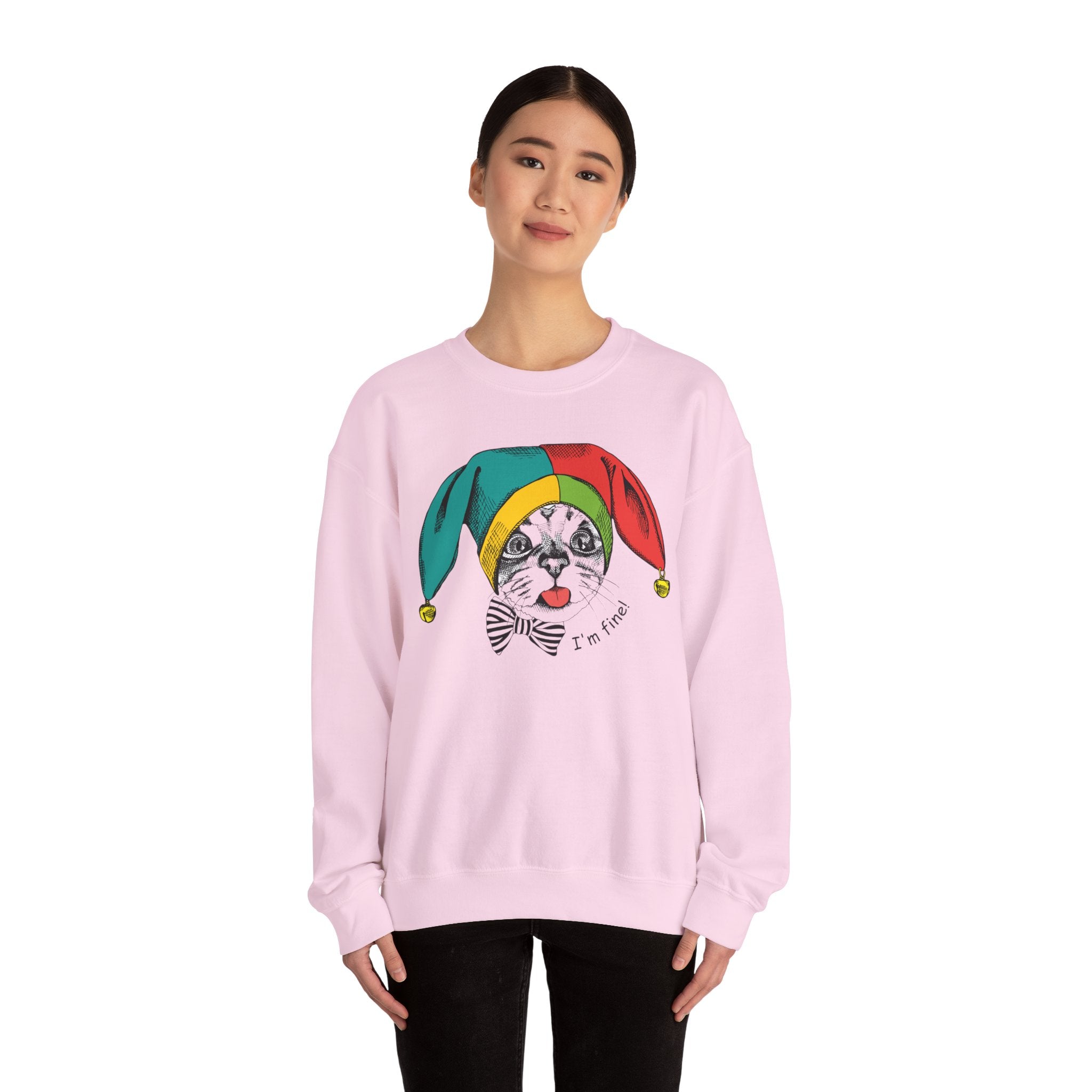 Jester Kitty Crewneck Sweatshirt - I'm Fine!