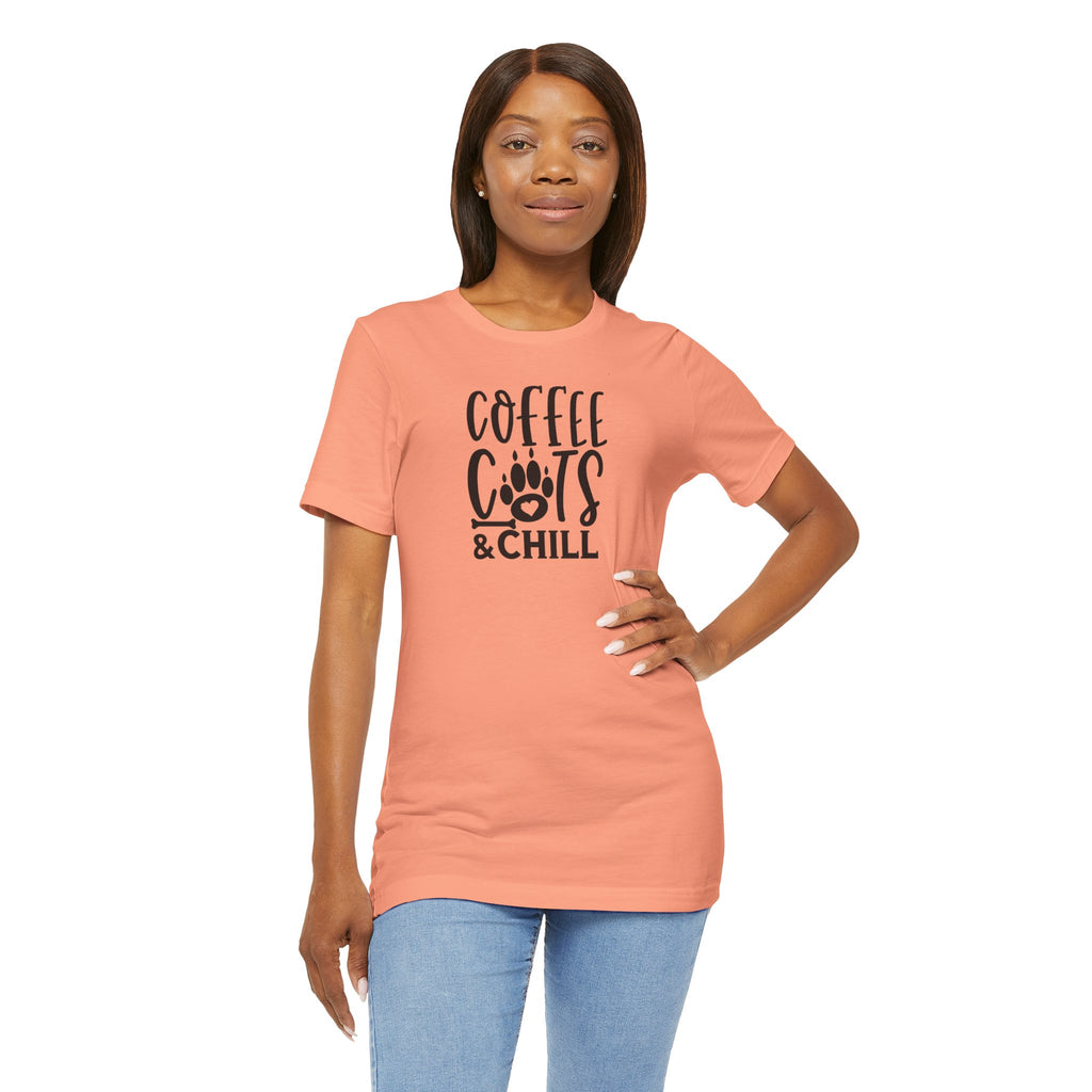 Coffee, Cats & Chill Tee — Cat Lover Coffee T‑Shirt