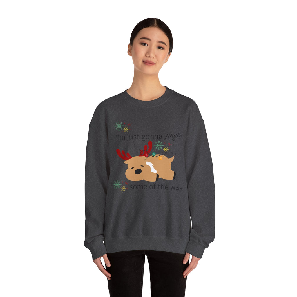 Cute Reindeer Holiday Sweatshirt — "I’m Just Gonna Jingle Some of the Way" Cute Reindeer Crewneck Sweatshirt  Holiday Sweatshirt