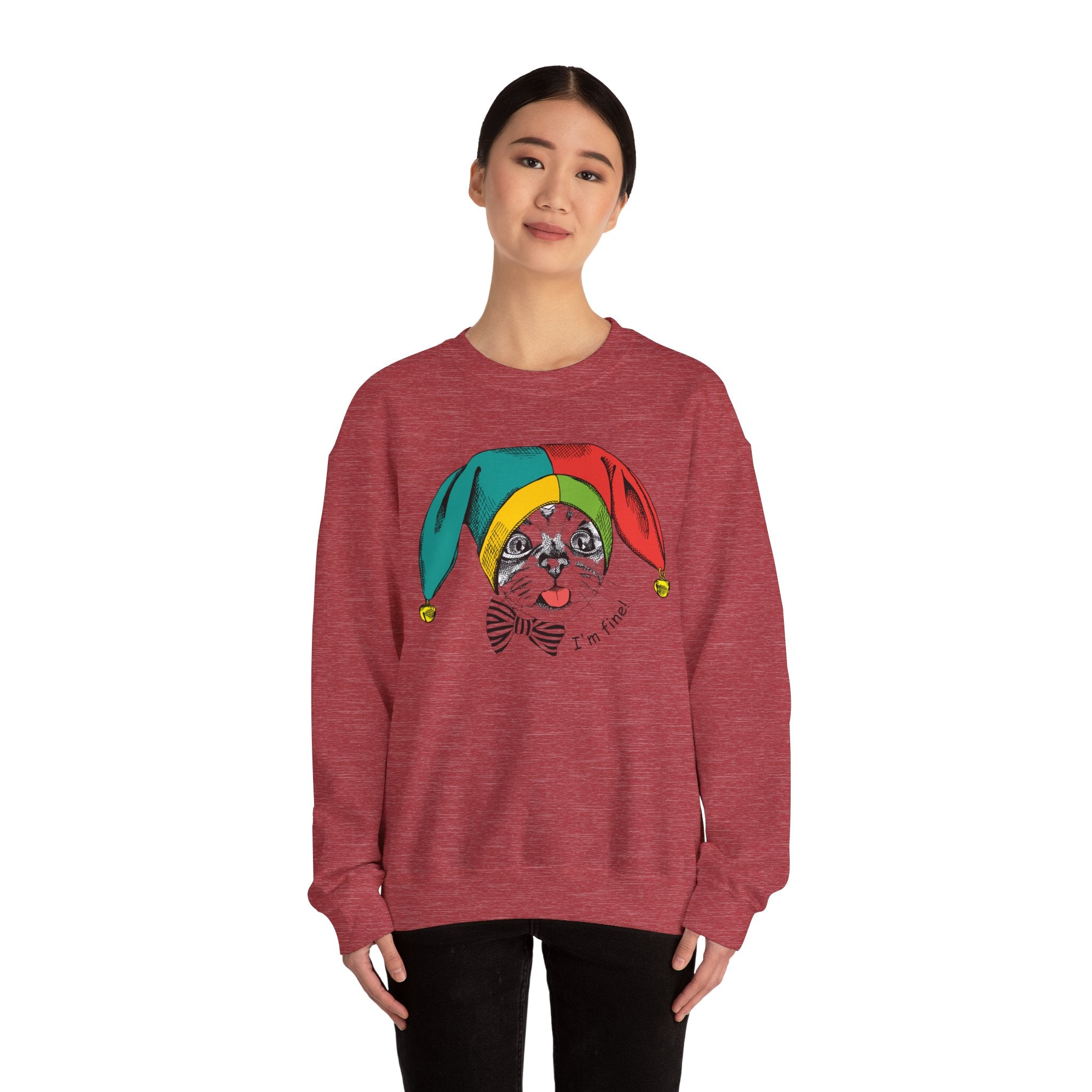 Jester Kitty Crewneck Sweatshirt - I'm Fine!